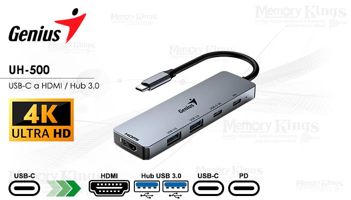 hub genius uh 500 usb c a usbx2/ 1xhdmi/ 1xusbc