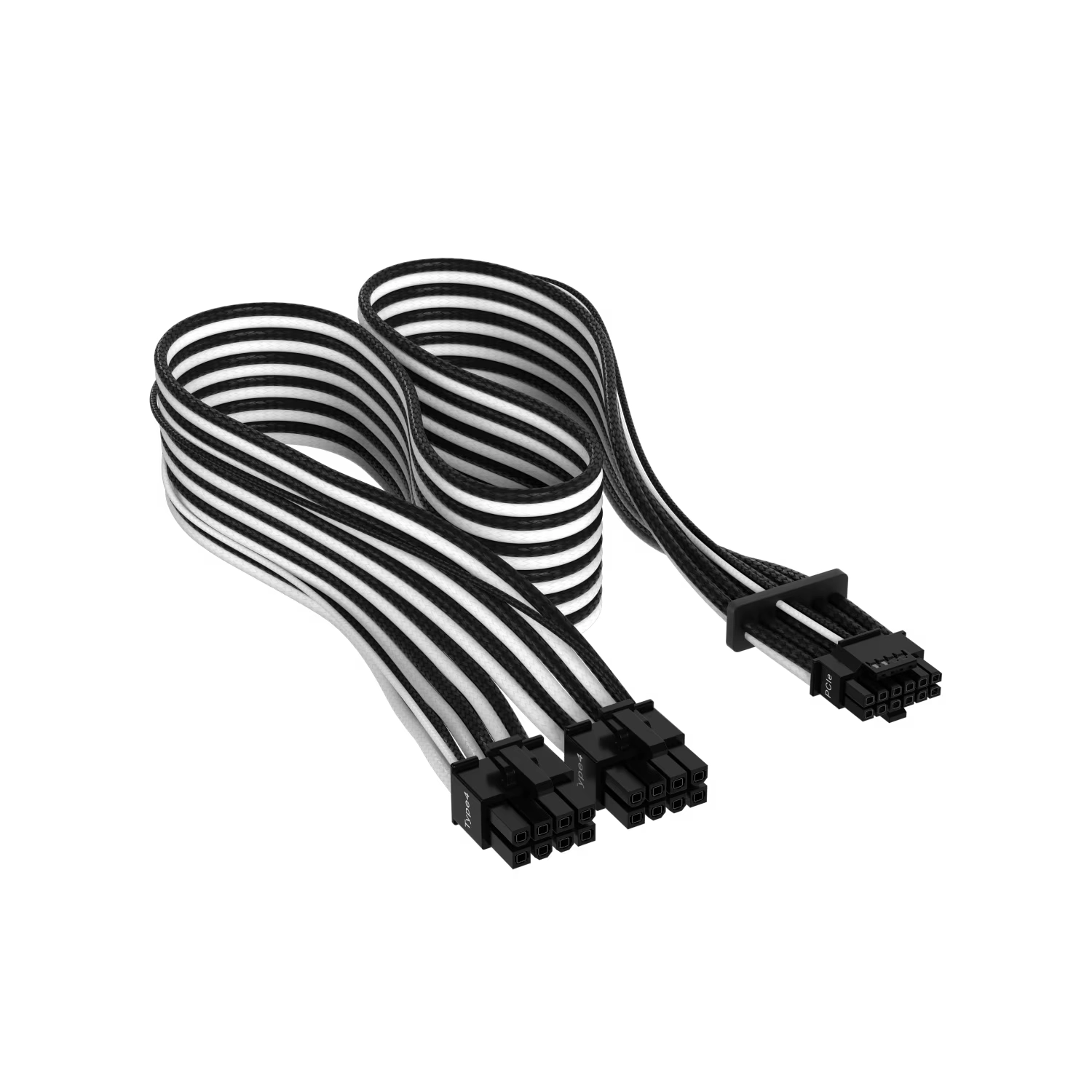 Cable con fundas individuales PCIe Gen 5 12V-2x6 de 600 W y 12 4 patillas con funda individual, Type 4, BLANCO/NEGRO